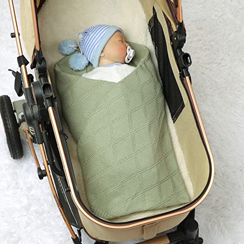 Hadetoto Baby Blanket Soft 100% Cotton Knitted Baby Cellular Blanket for Newborn Boy Girls - Light Green, Crib - Image 3