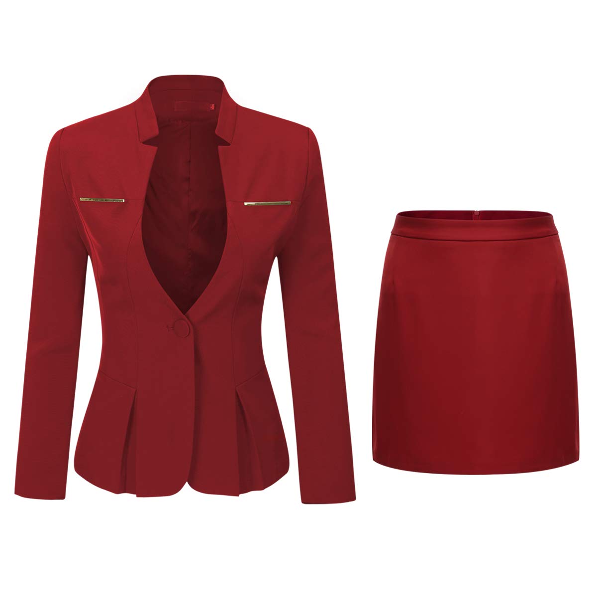 Women's 2 Piece Business Skirt Suit Set Office Lady Slim Fit Blazer and Skirt, Blazer and Skirt-red, X-Small-image-31