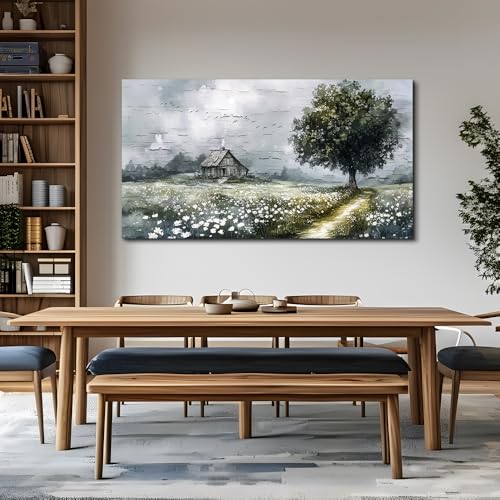ERQINHUA Gray Large Canvas Wall Art For Living Room Farmhouse Wall Decor For Bedroom Office Home Decor Field scenery Paintings Tree Landscape Wall Pictures Printed Artwork Ready to Hang 30"X60"
