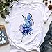 Produktbild A-HXTM T-Shirts Beaytiful Harajuku blau Schmetterling Blume Druck Frauen weiß weibliche Mode Ärmel T-Shirts gelten für tägliche Kleidung Übung Laufen etc-27695_XXL