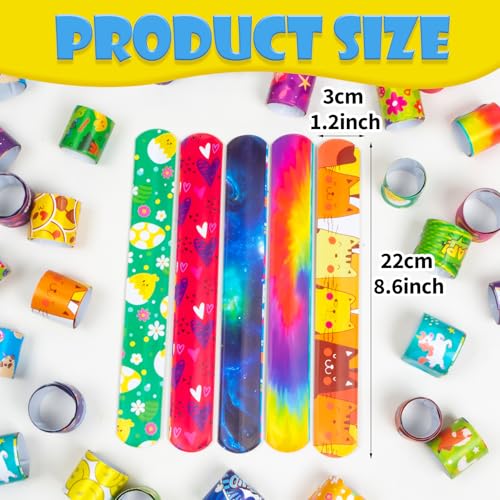 RICEDUO 60 Pcs Slap Bracelets for Kids, 30 Styles Colorful Bulk Slap Wristbands - Animals Heart Galaxy Cute Slap Bracelets for Easter Party Favors Classroom Prizes Exchanging Gifts