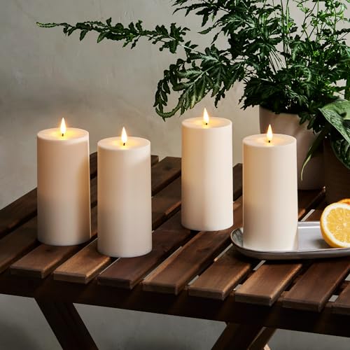 Image of LampLust Outdoor Flameless Candles Waterproof, 4 Pack, 3x6 Ivory Pillar Candles Set, LED Candles Flickering with Remote & Timer Included, Battery Operated, Outdoor Candles for Lanterns or Patio Decor