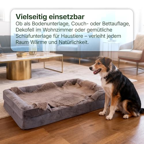 Miauff Echtes Lammfell/Schaffell für Hunde & Katzen, Merino Naturfell in Premium Qualität - weich & flauschig, selbstreinigend, mit Naturmerkmalen ca. 90-100 cm x 50-60cm (braun)