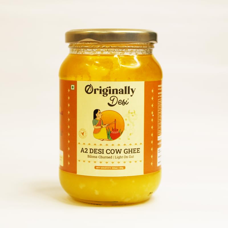 Originally Desi A2 Cow Ghee Bilona Method | Pure Desi Cow Ghee | A2 Bilona Cow Ghee | Traditional Hand-Churned A2 Desi Cow Ghee (500ML)