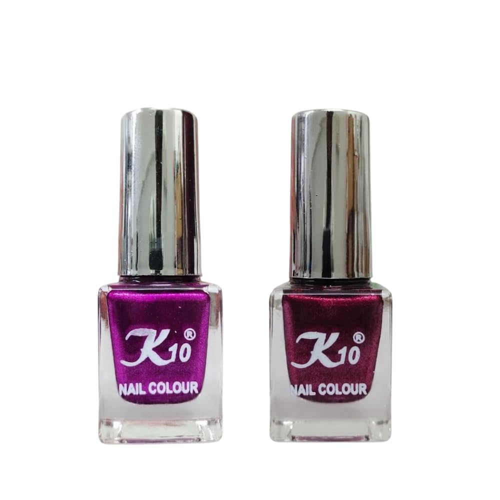 K10 Nail Polish| Metallic Finish Nail Paint|Quick Drying| Non UV Polish - Gel Finish |Chip Resistant Long-Lasting Multicolor Nail paint for Women and Girls| Dark Pink and Maroon| Set of 2| (12ml each)-image-31