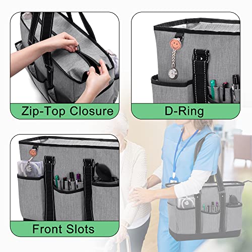 Damero Nurse Tote Bags, Nurse Shoulder Bag with Padded Laptop Sleeve and Mutiple Pockets for Work, Home Health Care, Gray3