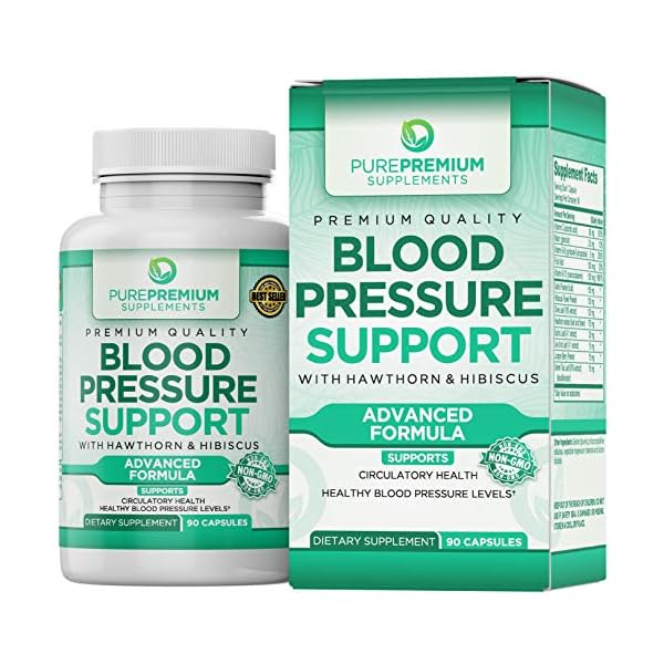 PurePremium Blood Pressure Support Supplement with Hawthorn, Hibiscus & Garlic Extract - Herbal Supplement, Vitamins & Herbs Support Normal Heart Health - 3 Months Supply - 90 Capsules