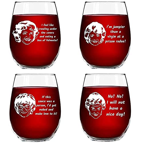 Golden Girls Inspired Stemless Wine Glass Set Of 4 (15 Oz)- Usa Made-Funny Novelty Glasses For Party, Event, Girls Night-Gift For Mom, Women Best Friend- Fun Drinking For Bachelorette Parties #TOP1