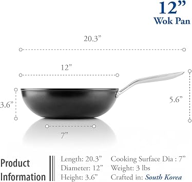 TECHEF - Onyx Collection, 12 Nonstick Flat Bottom Wok/Stir-Fry Pan with Glass Lid, PFOA Free, Dishwasher and Oven Safe, Made in Korea