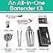 Mixology Bartender Kit - 8-Piece Silver Cocktail Shaker Set with Black Wood Stand, Recipe Cards, and Bar Accessories Ideas