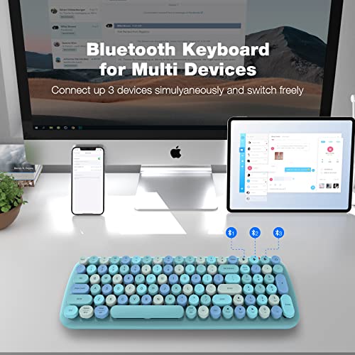 Mofii Wireless Bluetooth Keyboard, Typewriter Retro Round Keycaps Keyboard, Bluetooth 5.1 Tech Compatible With Iphone, Ipad, Android, Windows, Pc, Mac, Perfect For Home Game Office (Blue Colorful) #TOP1