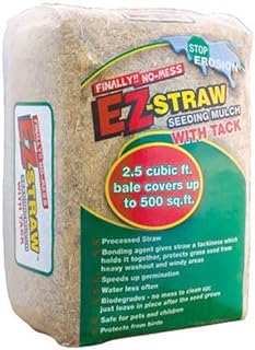 EZ-Straw Seeding Mulch with Tack - Biodegradable Organic Processed Straw â€“ 2.5 CU FT Bale (Covers up to 500 sq. ft.) (4 Pack)