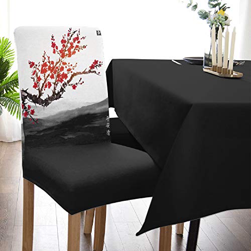 Dining Room Chair Covers Set Of 4 Cherry Tree Chinese Style Ink Painting Stretch Removable Washable Chair Protector Covers For Kitchen/Hotel/Wedding/Ceremony #TOP4