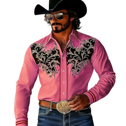 Chemise imprimée homme western rétro cowboy manches longues boutons pressions WWricotta