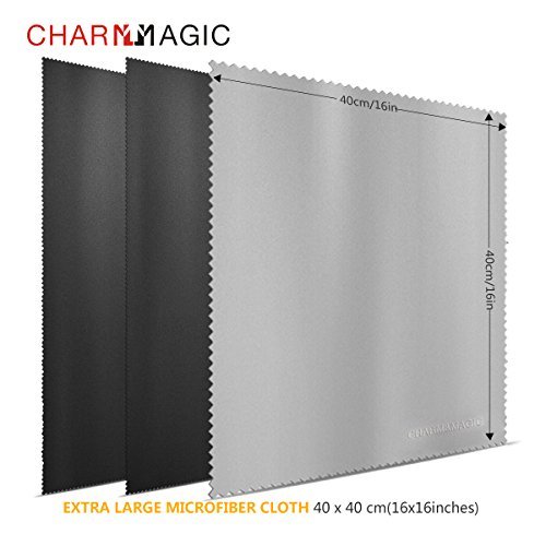 Charm & Maigc Extra Large Microfiber Cleaning Cloths for All Type of Screens-3 Pack(2 Black + 1 Grey, 16 x 16 inches)