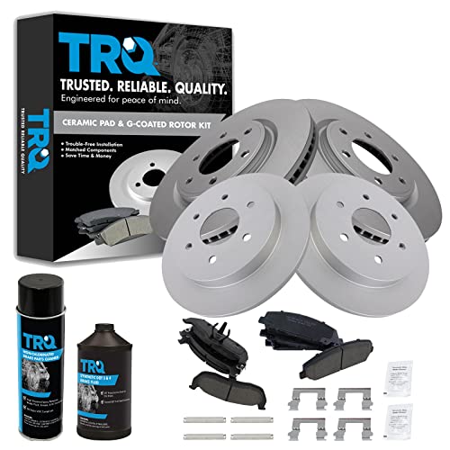 TRQ Front and Rear Brake Pad & Rotor Kit Brake Chemical Kit Brake Pads Brake Rotor Ceramic Premium G-Coated Compatible with 2008-2010 INFINITI QX56 2008-2011 Nissan Armada TITAN