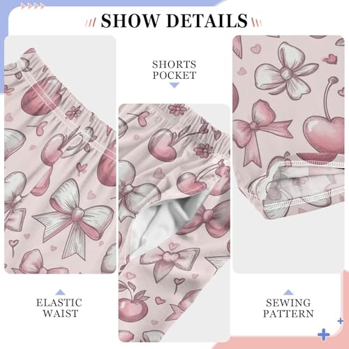 Pajama Pants Cherries Bows Valentines Hearts PJ Bottoms Sleepwear Lounge Sleep Pant with Pockets4