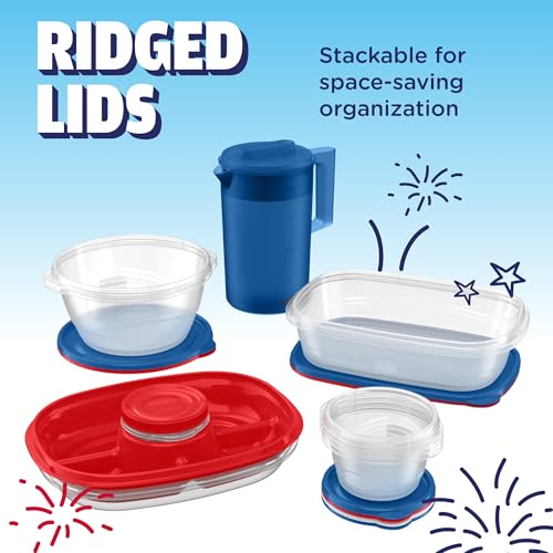 Image of Rubbermaid TakeAlongs Special-Edition Americana 22-Piece Set of Food Storage Containers with Lids, Including Party Platter and Pitcher, QuikClik Seal, BPA-Free