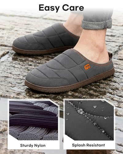 LongBay Men's Two-Tone Slippers Memory Foam Warm Fleece House Shoes Camping Slip On Indoor Outdoor - Image 5