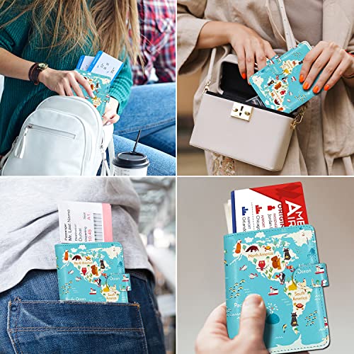 Rsaquar Passport And Vaccine Card Holder Combo, Passport Holder Cover Wallet, Leather Card Case Travel Accessories With Rfid Blocking For Women And Men, World Map #TOP3