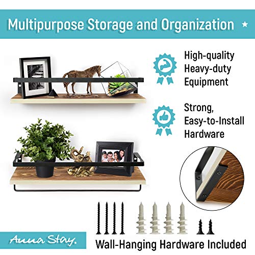 Anna Stay Floating Wall Shelves, Set of 2, Decorative Wall-Mounted Shelving for Living Room Decor, Bathroom Towels, or Bedroom Decorations, Premium Cotton Towel and Hardware