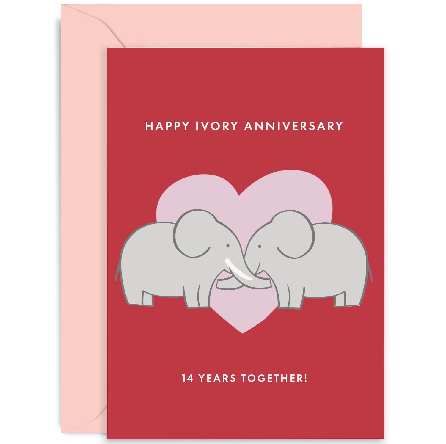 Old English Co. Happy Ivory Wedding Anniversary Card for Couple - Elephant Anniversary Card - 14th Anniversary Card - Fourteenth Weddign Anniversary |