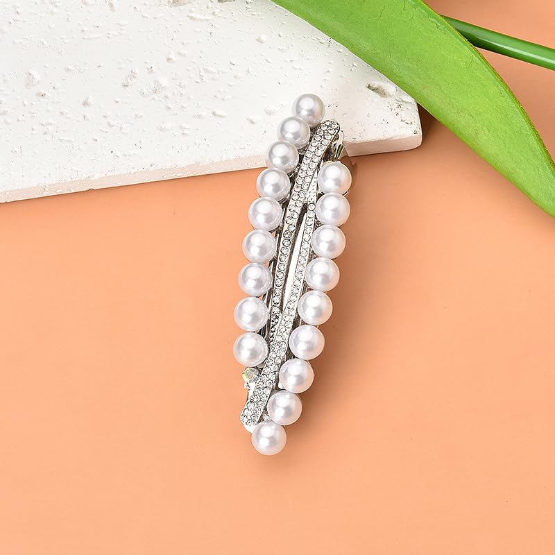 Amazon.com : French Pearl Hair Barrettes for Women Silver  display picture 3