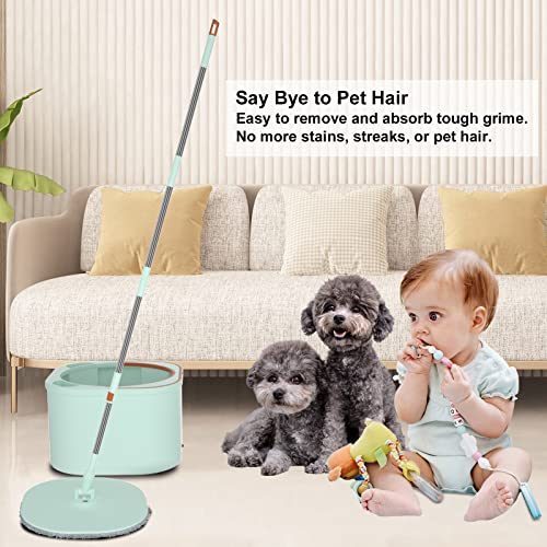 MOLACHI Flaches Bodenwischer- und Eimer-System-Set mit Auswringer, selbstauswringender Mikrofaser-Drehmopp-Eimer für Hartholz, Laminat, Fliesen, Bodenreinigung, separates Schmutzwasser, Nass- und – Bild 7