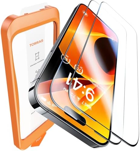 TORRAS [Full Screen Tempered Glass for iPhone 15 Screen Protector [8FT Military Shatterproof] [9H Anti-Scratch] [No Bubbles No Dust] Longest Durable Screen Protector iPhone 15 Glass (2 Pack)
