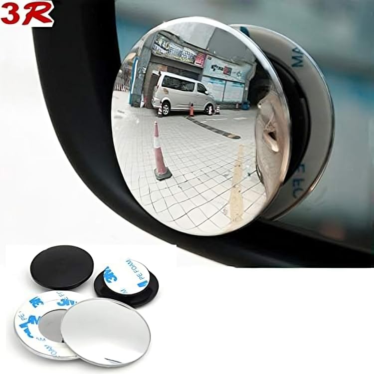 Image of Blind Spot Mirror, 360 Adjustable, Convex Glass, Waterproof, Universal Fit for Cars & SUVs, Black (3R-057)