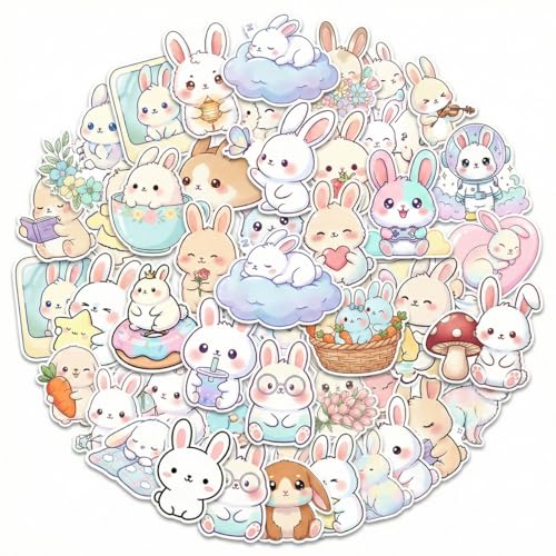 50Pcs Cute Rabbit Stickers Bunny Cartoon Vinyl Waterproof Stickers for Kids Journals Aesthetic Decals for Teens Laptops Water Bottles Suitcase Skateboard
