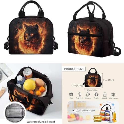 Ystardream Fashion Kids Backpack and Lunch Box Set Flaming Wolf 4Th Grade Backpack for Boys Multiple Pockets Bookbags with Pencil Case Water Bottle Sleeve for Children Travel and School Use3