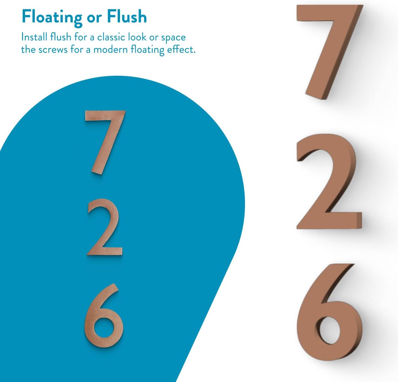 Architectural Mailboxes 3582AC-2 4 inch Solid Brass Floating House Number, 2, Antique Copper
