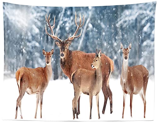 Tapisserie paysage hivernal cerf pour habiller un mur blanc vide