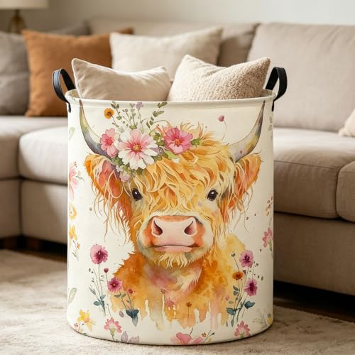 Image of 19.7 inch Laundry Basket,Dirty Clothes Hamper,Waterproof Storage Bin,Room Decor(Yellow Calf)
