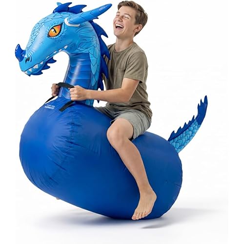 Waddle Hip Hoppers Large Bouncy Hopper Inflatable Hopping Animal Bouncer, Supports Up to 250 Pounds, Ages 5 and Up (Blue Dragon)