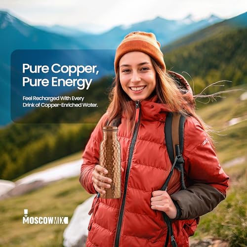 Bouteille d'eau en cuivre pur martelé avec couvercle étanche 100 ml