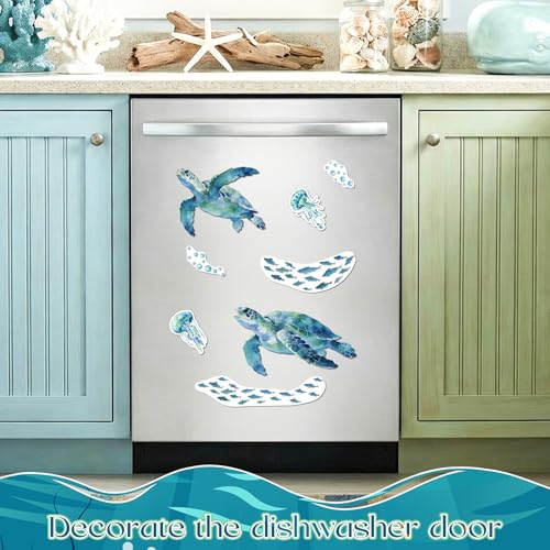 Imán decorativo grande tortuga marina acuarela set 8 pzas miniatura 3