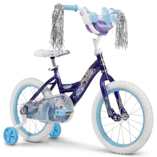Huffy Disney Frozen 2 16' Girls' Bike, Ideal for Ages 4-6 Years Old, Removable Training Wheels, Whimsical Wintry Graphics, Sturdy and Durable, Doll Carrier, Shimmering Streamers, Adjustable Comfort