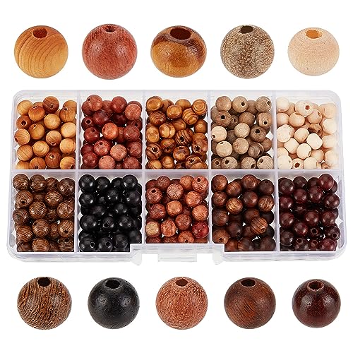 PH PandaHall 500pz Perline di Legno Naturale 6mm Perline Legno Marrone, 10 Colori Perline Sfuse in Legno Rotonde Perline Distanziatrici per Bracciali Collana Orecchini Fai da Te, Foro: 1~2mm
