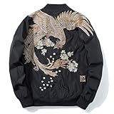 XYXIONGMAO Phoenix Hand Embroidery Personality Japanese hip hop streetwear windbreaker Flight Black Bomber Tactical Jacket (Gold, L)
