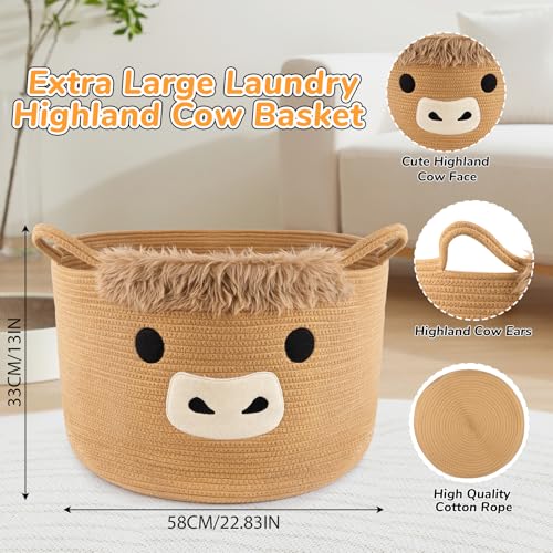 Image of Large Highland Cute Cow Basket for Nursery,Laundry Blanket Gift Basket