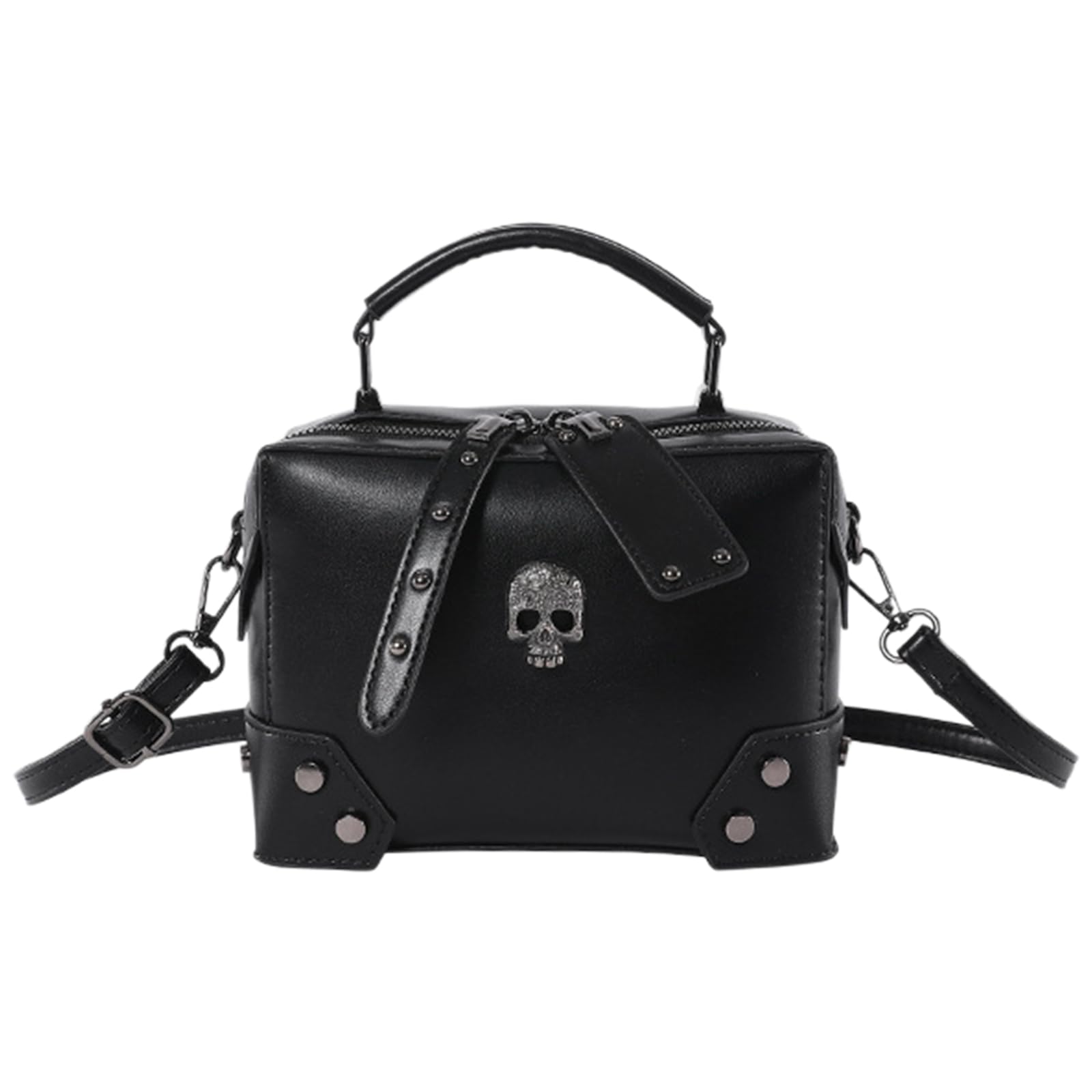 Bogeel Women's Skull Punk Crosses Chain Small Handbag Pu Leather Crossbody Bag Single Shoulder Bag Purse With Top Handle