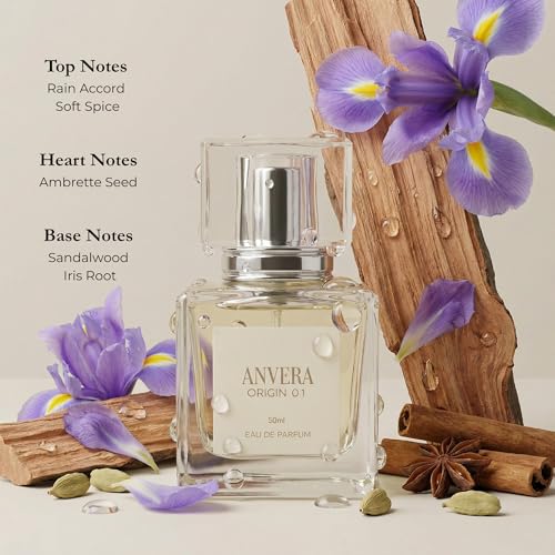 Image of ANVERA Origin 0.1 | Eau De Parfum 50ml | Long Lasting Unisex Perfume | Perfume for Man and Woman | Rain Accord, Soft Spice, Skin Musk | Floral Woody Musk