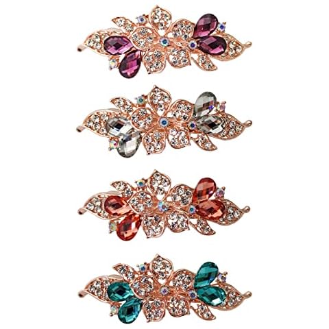 Ventertop Barrettes for Women, Crystal Rhinestone Vintage Medium Hair Clips for Women, Elegant Fance Flower Hair Barrettes Hair Pins Hair Styling Accessories, 4 Count (Pack of 1) Cover