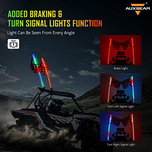 image for Auxbeam 2Pcs 4ft RGB LED Whip Lights w/Turn Signal & Brake Light, Safe
