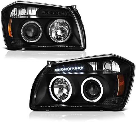 VIPMOTOZ [For 2005-2007 Compatible with Dodge Magnum] LED Halo Ring Black Projector Headlight Headlamp Assembly, Driver & Passenger Side