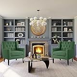 Fahomiss Accent Chair- Living Room Chairs Modern Linen Fabric Comfy Reading Armchair for Bedroom Small Spaces Apartment Office Green