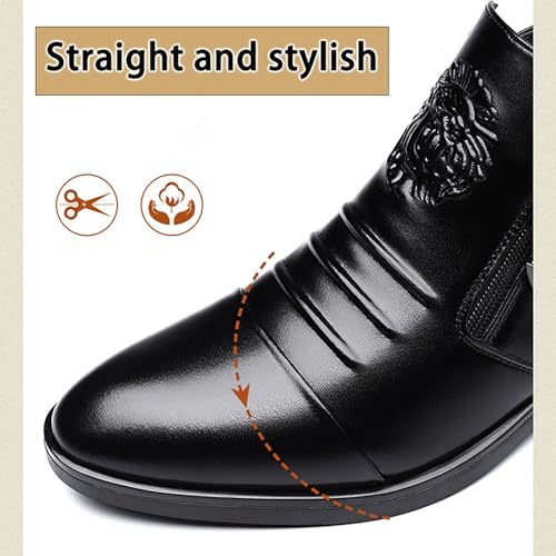Men's Autumn Winter New Business High-Top Warm Cotton Leather Shoes Side Zip Comfortable Fit for Office Occasions, Dressy Casual Shoes for Gentlemen4