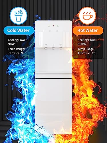 Image of TABU Bottom Loading Water Cooler with 3 Temperature-Hot, Cold, Room Settings, 3 or 5 Gallon Bottle Freestanding Water Dispenser with Child Safety Lock, Anti-Scalding, for Home /Office,White